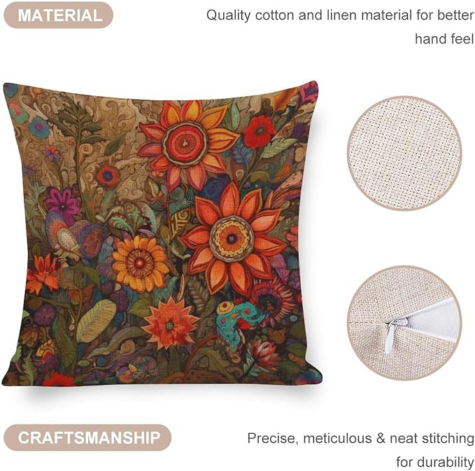 Couch Pillows for Living Room Oil Painting Colorful Garden Flowers Pillows 18"x18" Farmhouse Flower Linen Cushion Case Outdoor Home Decoration for Farmhouse Decor Room Bedroom Sofa Chair Car