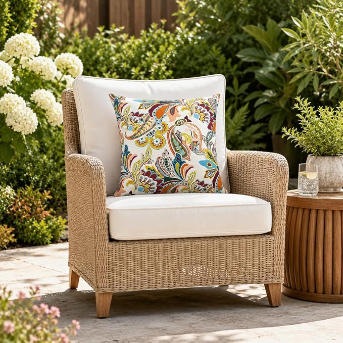 Outdoor/Indoor Decorative Throw Pillows 18×18 Inch | Pack of 2 Waterproof Decorative Throw Pillows with Inserts, Square Pillows for Bed, Couch, Sofa and Patio Furniture