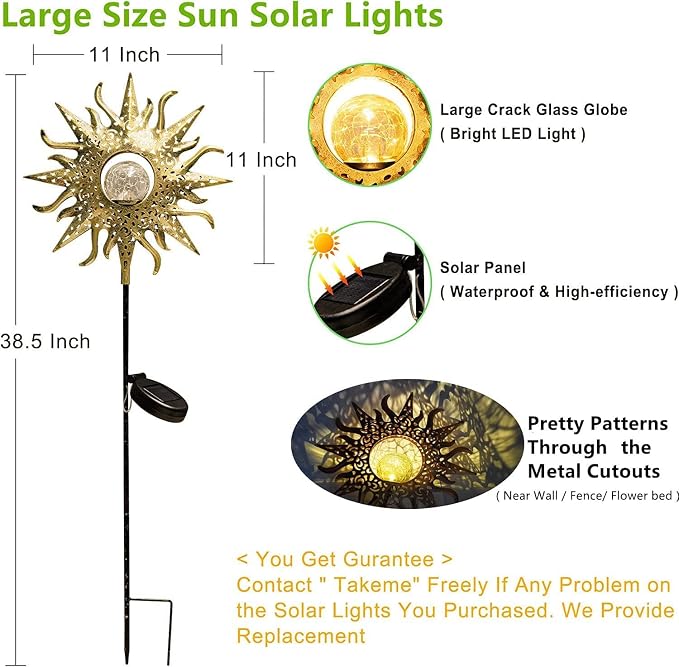 Sun Solar Lights Outdoor Waterproof Metal Garden Stakes for Patio Yard Walkway LawnPatio Mothers Gifts Mom Wife Grandma (Sun)