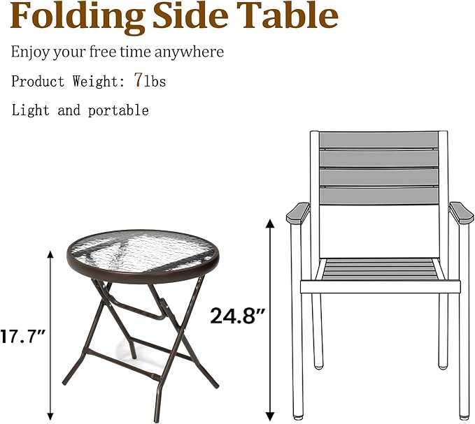 2 Pieces Outdoor Side Table - Small Patio End Table All Weather, Patio Furniture Sets and Outside Furniture for Pool, Balcony, Deck, Porch, Brown