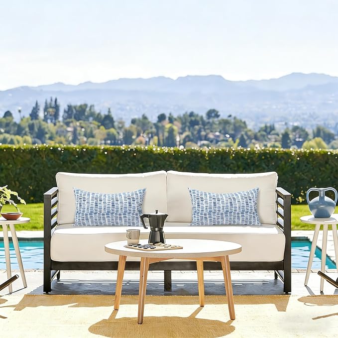 LVTXIII Outdoor Lumbar Pillow Covers ONLY, Patio Decorative, Fluffy Fade-Resistant Cushion Cases for Home Balcony and Garden, 12x20 Inch, Pack of 2, Pebble Blue