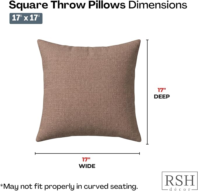 RSH DECOR: Sunbrella Square Throw Pillows Set of 4 | 17" x 17" | Water and Fade-Resistant Performance Fabric | Outdoor Pillow Covers with Down-Alternative Inserts | Made in USA (Rochelle Truffle)