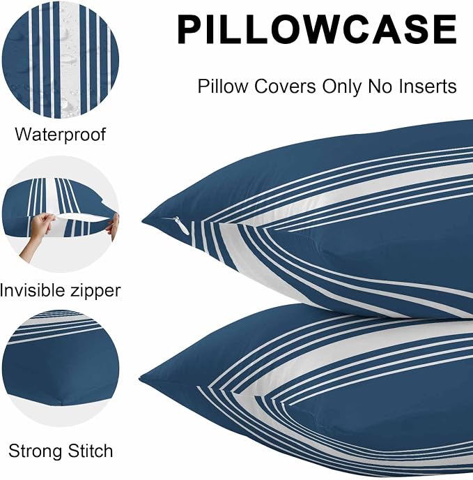 Navy Blue White Stripe Outdoor Pillow Covers 26x26 Inch Throw Pillow Covers Set of 2 Waterproof Decorative Pillow Cases Modern Rustic Vertical Striped Cushion Covers for Patio Furniture Garden Couch