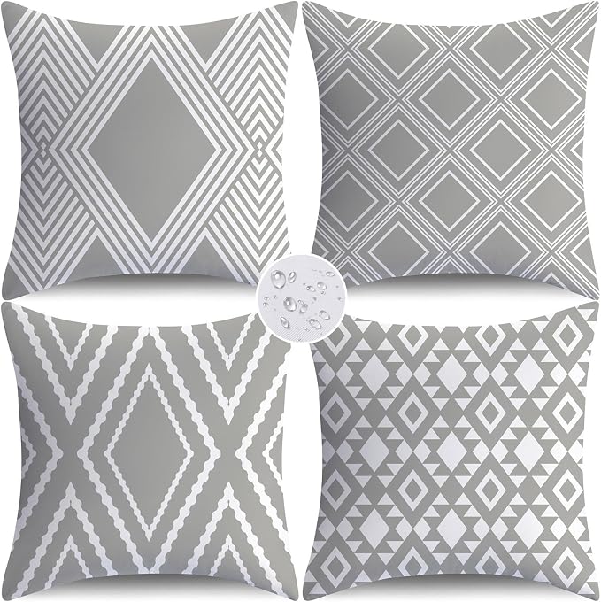 NIGHTWISH Outdoor Waterproof Pillow Covers 20x20 Set of 4 Gray Modern Geometry Decorative Outdoor Throw Pillows Boho Cushion Cases for Patio Furniture Bench Couch Sunbrella