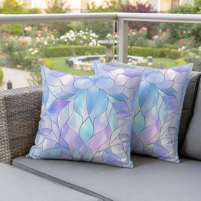 Abstract Art Outdoor Pillow Covers Set of 2 Gradient Stained Glass Fragments Modern Waterproof Throw Pillow Cover Decorative Cushion Cases for Patio Porch Garden 20X20 Inch