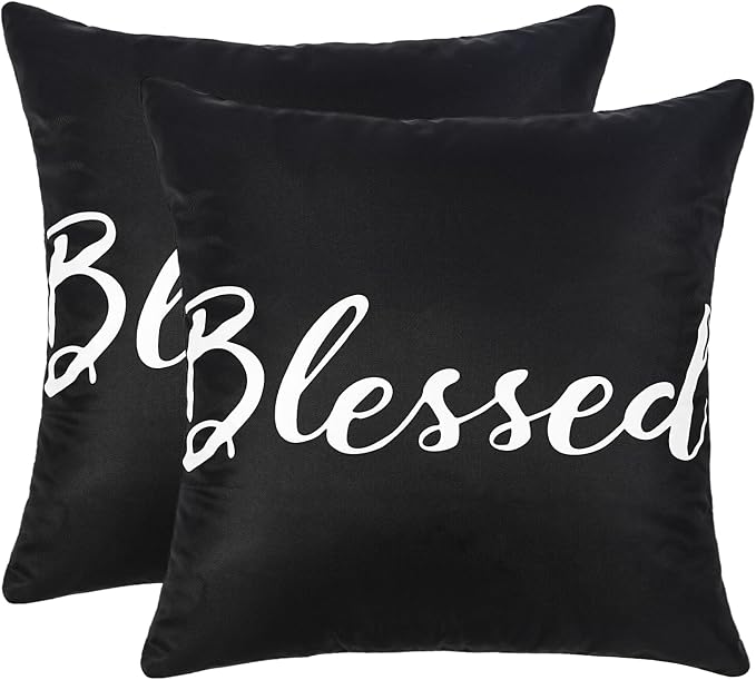 Adabana Outdoor Waterproof Blessed Pillow Covers Set of 2 18x18 Inch | Home Decorative Outdoor Pillows Cover for Patio Garden Porch Farmhouse
