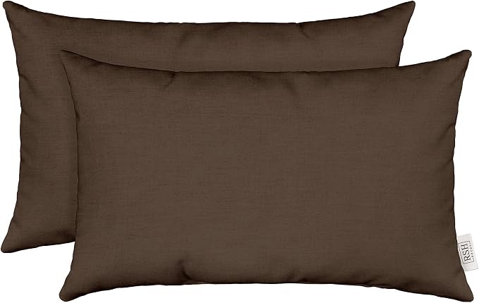 RSH DECOR Sunbrella 26" x 16" Lumbar Throw Pillows Set of 2 | Water and Fade-Resistant Performance Fabric | Outdoor Pillow Covers with Down-Alternative Inserts | Made in USA (Canvas Java Brown)