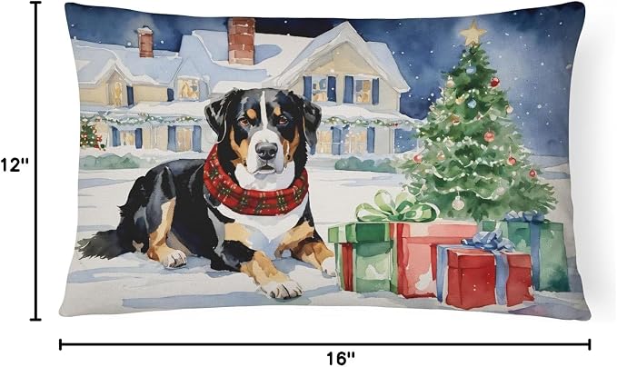 Caroline's Treasures DAC2654PW1216 Entlebucher Mountain Dog Cozy Christmas Throw Pillow Machine Washable, Indoor Outdoor Decorative Pillow for Couch, Bed or Patio, 12HX16W
