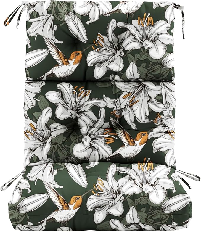 Tufted High Back Adirondack Chair Cushion 45"x21"x4",Floral | Patterned outdoor cushion with ties; premium padded design fits garden rocking chairs, multiple color options available