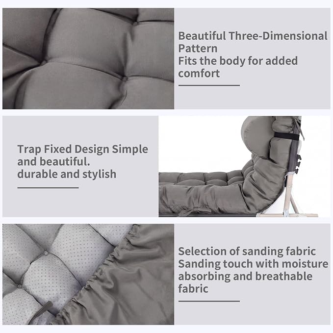 Tudomro Outdoor Chaise Lounge Cushion 66x21x4'' Waterproof & Fade-Resistant Patio Pool Chaise Lounge Cushion Headrest Pillow Tie Replacement Rocking High Back Chair(Dark Gray,Set of 2)