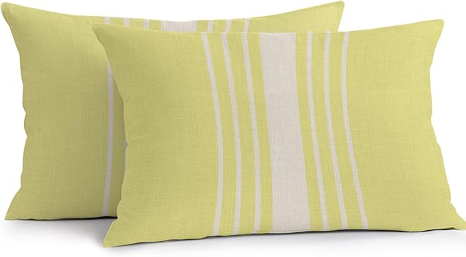 Yellow Beige Striped Outdoor Pillow Covers 20x12 Inch Lumbar Pillow Covers Set of 2 Waterproof Decorative Throw Pillow Cases Modern Farmhouse Retro Lines Cushion Covers for Patio Furniture Garden