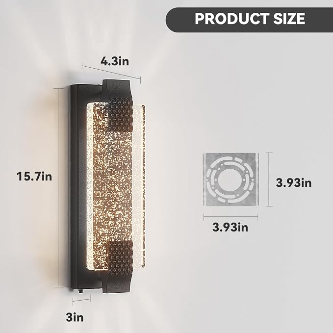 camuucci Dusk to Dawn Outdoor Wall Light, Sparkling Glow Porch Sconce | IP65 Waterproof Exterior LED Wall Light, Bubble Acrylic Design, 15.7-Inch Front Door Light for Porch,Patio, Black