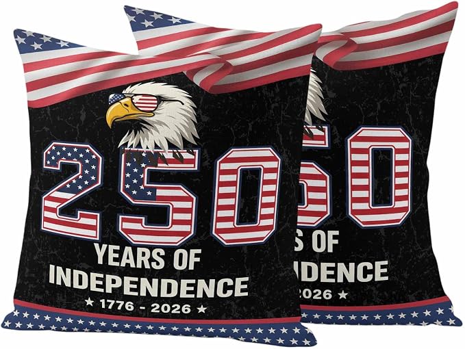 250 Years Anniversary Outdoor Waterproof Throw Pillow Covers 26x26 Set of 2, Independence Day USA Eagle Flag Decorative Pillowcases Cushion Pillowcase for Couch Sofa Patio Outside Pillow Protector