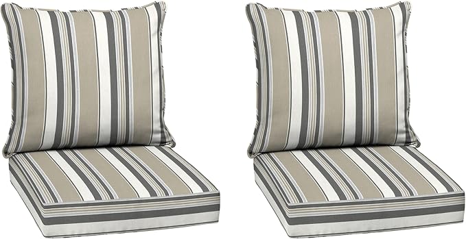 Arden Outdoor Deep Seat Cushion Set, earthFIBER, 24x24, Taupe Grey Stripe | 2-Pack, Outdoor Sofa, Couch, Conversation Set, Weather-Proof, Rain-Proof, Fade Resistant for Chair, Mold and Mildew Resistant