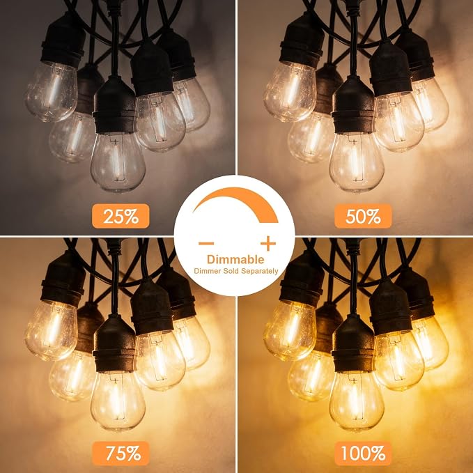SUNTHIN 105FT Outdoor String Light with 34 1W LED Shatterproof Filament Bulb for Patio Lights, Backyard, Porch, Party Lights
