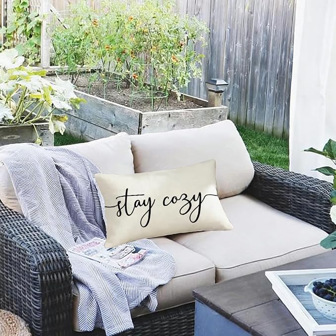 RABUSOFA White Outdoor Pillow Covers 12x20 Waterproof Stay Cozy Decoration | Outdoor Patio Decoration, Waterproof & Durable Fabric, Machine Washable, Invisible Zipper, Not Insert