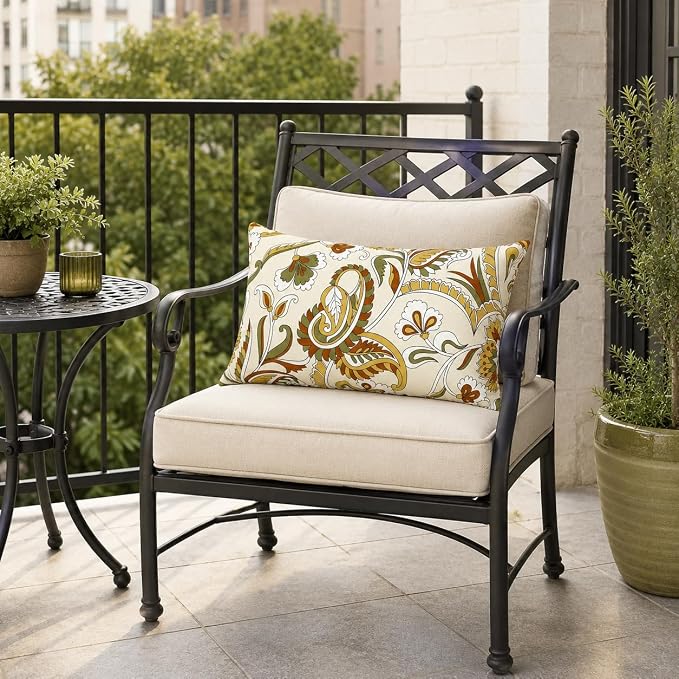 Outdoor Lumbar Pillows 12"x20" Waterproof Patio Pillows with Inserts | Set of 2 Fade Resistant Outdoor Waterproof Lumbar Pillow Decorative Garden Lumbar Cushions for Home Patio Terrace Sofa
