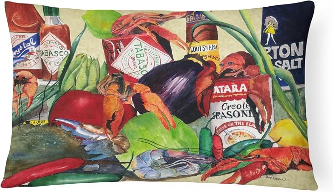 Caroline's Treasures 1020PW1216 Spices and Crawfish Canvas Fabric Decorative Pillow Machine Washable, Indoor Outdoor Decorative Pillow for Couch, Bed or Patio, 12HX16W