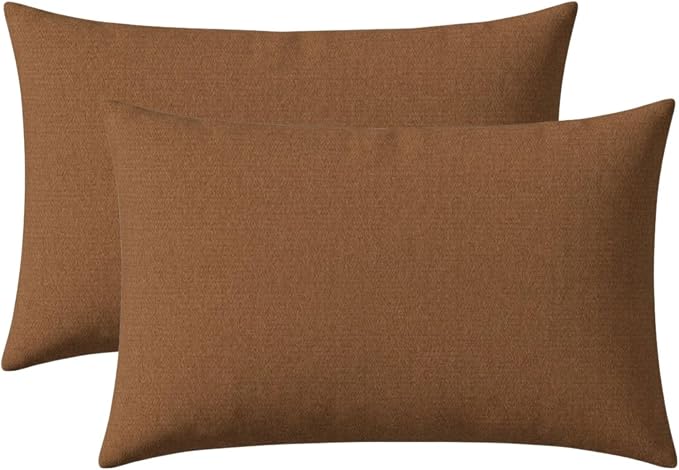 RSH DECOR: Designer Select Outdura Lumbar Throw Pillows Set of 2 | 20" x 12" | Water and Fade-Resistant Performance Fabric | Indoor Outdoor Accent Pillows | Made in USA (Canvas Sepia)