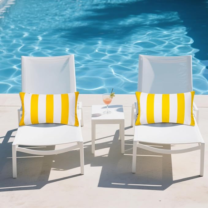 tiggell 4 Pack Waterproof Pillow Covers Outdoor Throw Pillowcases Decorative Garden Cushion Case for Home Garden Patio Couch Balcony Striped (Yellow & White, 12 * 20 inch)