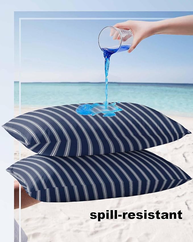 Outdoor Waterproof Throw Pillow Covers Set of 2 Navy Blue Stripe Lumbar Pillowcases 20x12 Inches Vertical Striped Patio Decorative Pillows Cushion Case Patio Pillows for Couch Bed Chair Garden