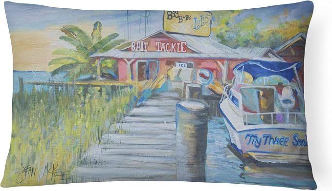 Caroline's Treasures JMK1050PW1216 Deep Sea Fishing Boat at LuLu's Canvas Fabric Decorative Pillow Machine Washable, Indoor Outdoor Decorative Pillow for Couch, Bed or Patio, 12HX16W