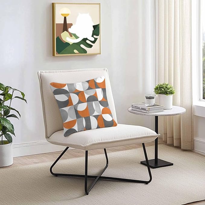 Vandarllin Outdoor Throw Pillows Covers 24x24 inch Set of 2 Waterproof Mid Century Geometric Decorative Zippered Cushion Covers for Patio Furniture, Abstract Modern Orange Lumbar Pillowcases