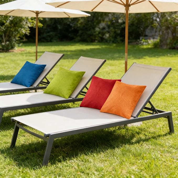 Pack of 4 Decorative Outdoor Waterproof Throw Pillow Covers ONLY Square Garden Cushion Cases for Patio, Couch, Tent and Sofa, 18 x 18 Inches, (Yellow, Red, Orange, Blue-Green)