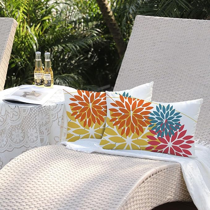 DFXSZ Pack of 2 Outdoor Waterproof Throw Pillow Covers 12x20 Orange Yellow | Polyester Spring Summer Fall Floral Decorative Cushion Cases(NO INSERT),For Couch Patio Funiture Garden Home Decor