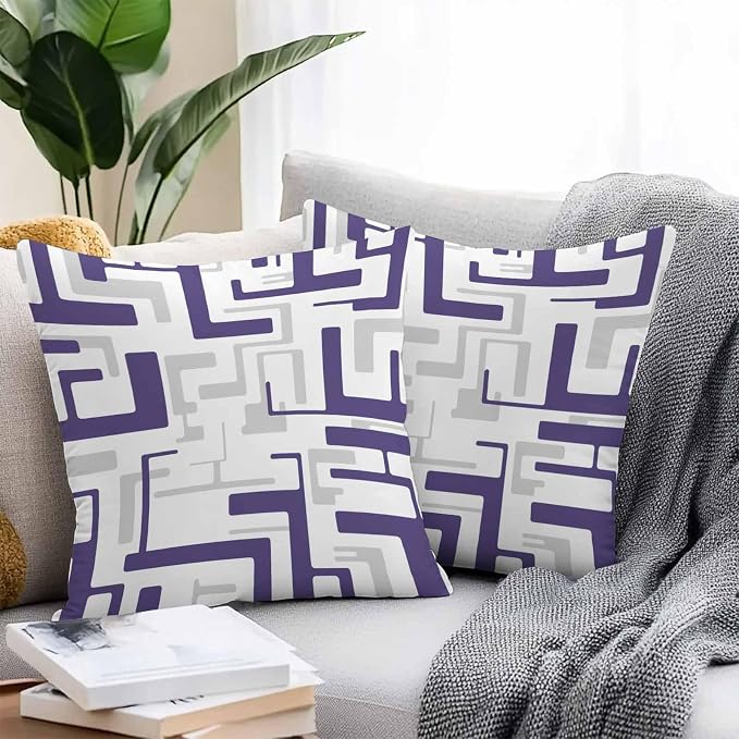 Vandarllin Outdoor Throw Pillows Covers 18x18 inch Set of 2 Waterproof Purple Geometric Stripes Decorative Zippered Cushion Covers for Patio Furniture, Modern Abstract Lines Lumbar Pillowcases
