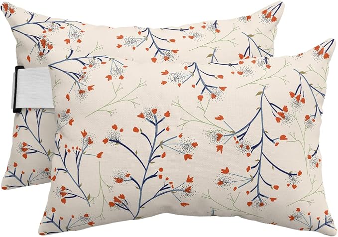 Outdoor Pillows Covers with Inserts Fall Leaves Orange Flower Rustic Country Style Waterproof Pillow with Adjustable Strap Throw Pillows for Patio Furniture Recliner Lounge Chair, 11x16 inch, 2PCS