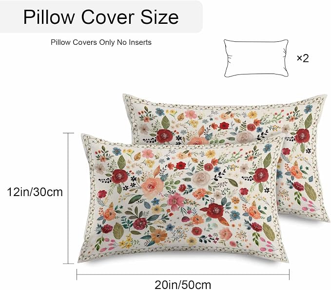Vandarllin Outdoor Throw Pillows Covers 20x12 inch Set of 2 Waterproof Beige Floral Decorative Zippered Cushion Covers for Patio Furniture, Farmhouse Vintage Flower Lumbar Pillowcases