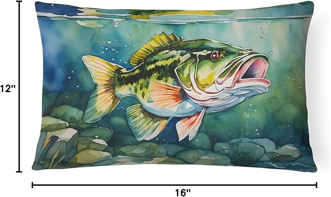 Caroline's Treasures DAC2804PW1216 Largemouth Bass Throw Pillow Machine Washable, Indoor Outdoor Decorative Pillow for Couch, Bed or Patio, 12HX16W