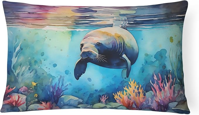 Caroline's Treasures DAC2810PW1216 Manatee Throw Pillow Machine Washable, Indoor Outdoor Decorative Pillow for Couch, Bed or Patio, 12HX16W