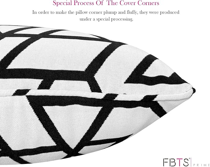 Pack of 2 Outdoor Waterproof Decorative Lumbar Pillows Covers for Patio Furniture, 20x12 Inch Fade Resistant Patio Garden Lumbar Cushion Covers for Couch Bed Sofa, Geometric Black