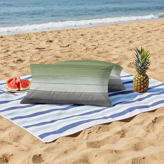 Sage Green Gray Outdoor Pillow Covers 20x12 Inch Lumbar Pillow Covers Set of 2 Waterproof Decorative Throw Pillow Cases Vintage Country Ombre Chic Wooden Grain Cushion Covers for Patio Furniture