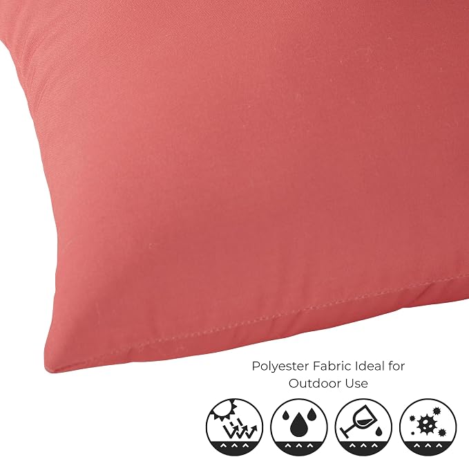 Set of 2 Outdoor Throw Pillows 19 x 12 Inch – Reversible Rectangle Patio Accent Pillows – Weather-Resistant Polyester Fabric – Eco-Friendly Recycled Polyfiber Fill – Coral