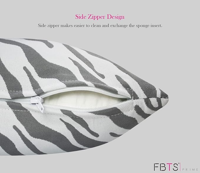 Pack of 2 Outdoor Waterproof Decorative Throw Pillow Covers for Patio Furniture, 18x18 Inch Square Fade Resistant Patio Garden Cushion Covers for Couch Bed Sofa, Zebra Grey