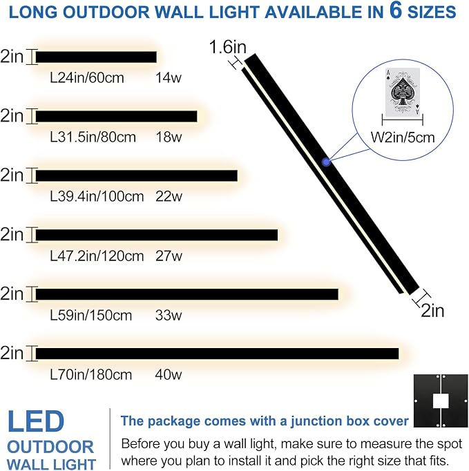 Modern Outdoor Wall Lights 2 Pack 47Inch LED Outdoor Sconce Lights | 3000K Long Outdoor Wall Mount Lights Linear Exterior Light Fixture IP65 Waterproof Black Outside Wall Lights for House Garage