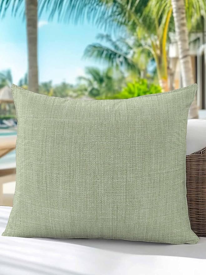 Outdoor Waterproof Throw Pillows Vintage Sage Green Linen Style Patio Pillows,Decorative Pillow Covers with Insert,Pillow Cushion Case for Garden Couch Sofa Country Pastoral Solid Color