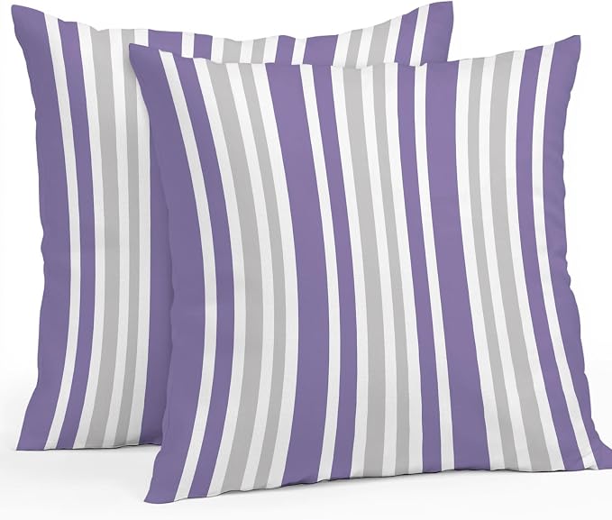 Purple Grey Stripe Outdoor Pillow Covers 24x24 Inch Throw Pillow Covers Set of 2 Waterproof Decorative Pillow Cases Farmhouse Minimalist Striped Cushion Covers for Patio Furniture Garden Couch Sofa