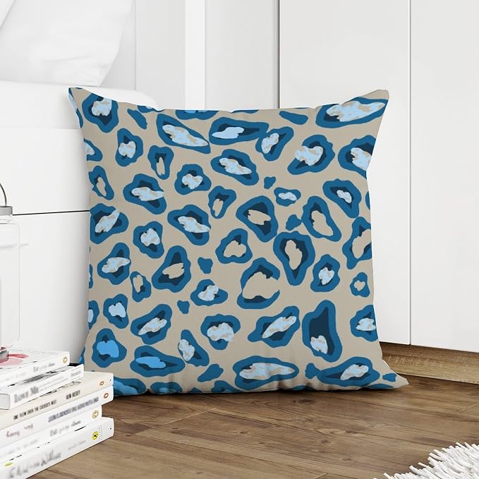 Throw Pillow Covers Chinoiserie Cheetah Print Pillows Classic Blue and Light Brown Pillow Cover Accent Decorative Cushion Cases Home Decor for Patio Couch Sofa Office 24x24 in
