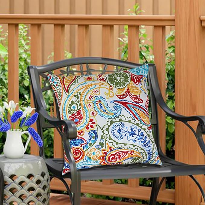 Water Resistant Outdoor Throw Pillows for Patio Furniture,18x18 Inch Decorative Pillows Set of 2 with Insert,Hidden Zipper Headrests for Sofa Couch Chair(Phoenix)