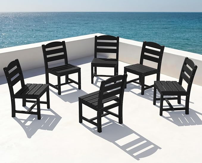 KINGYES Outdoor Armless Dining Chairs Set of 6,All-Weather HDPE Patio Chairs for Backyard,Pooside,Black