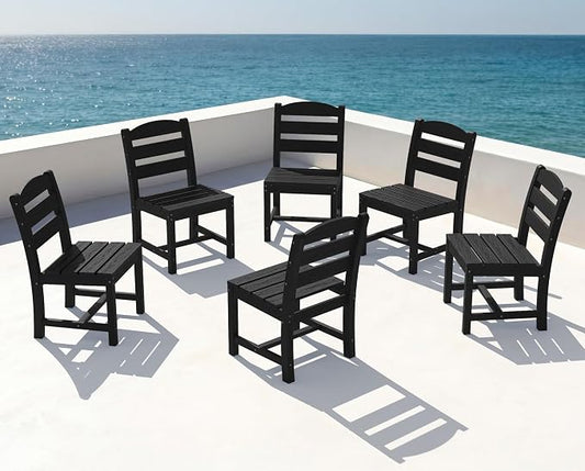 KINGYES Outdoor Armless Dining Chairs Set of 6,All-Weather HDPE Patio Chairs for Backyard,Pooside,Black