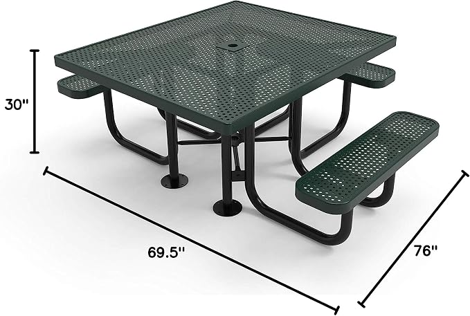 COATEDOUTDOORFURNITURE Coated Outdoor Furniture Heavy-Duty Portable ADA-Compliant Outdoor Picnic Table with Umbrella Hole, Punched Steel Patio Dining Furniture Made in America (46" Square Top, Green)