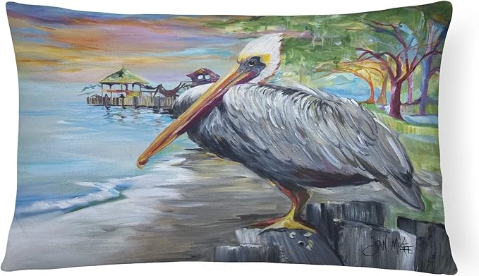 Caroline's Treasures JMK1021PW1216 Pelican View Canvas Fabric Decorative Pillow Machine Washable, Indoor Outdoor Decorative Pillow for Couch, Bed or Patio, 12HX16W