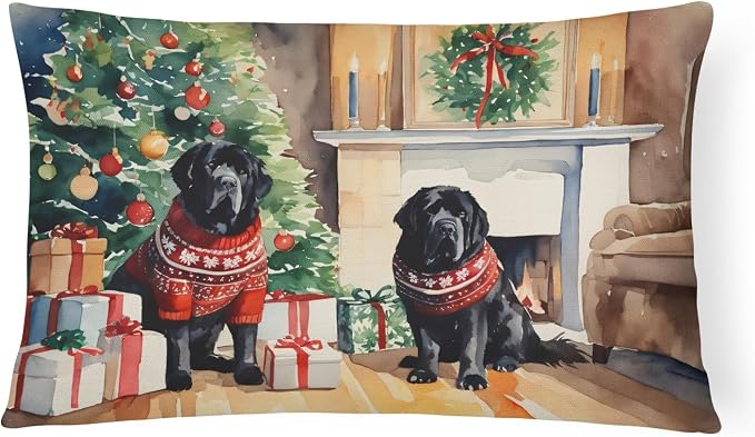 Caroline's Treasures DAC2756PW1216 Tibetan Mastiff Cozy Christmas Throw Pillow Machine Washable, Indoor Outdoor Decorative Pillow for Couch, Bed or Patio, 12HX16W
