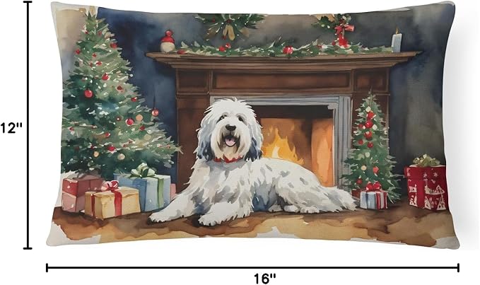 Caroline's Treasures DAC2716PW1216 Old English Sheepdog Cozy Christmas Throw Pillow Machine Washable, Indoor Outdoor Decorative Pillow for Couch, Bed or Patio, 12HX16W