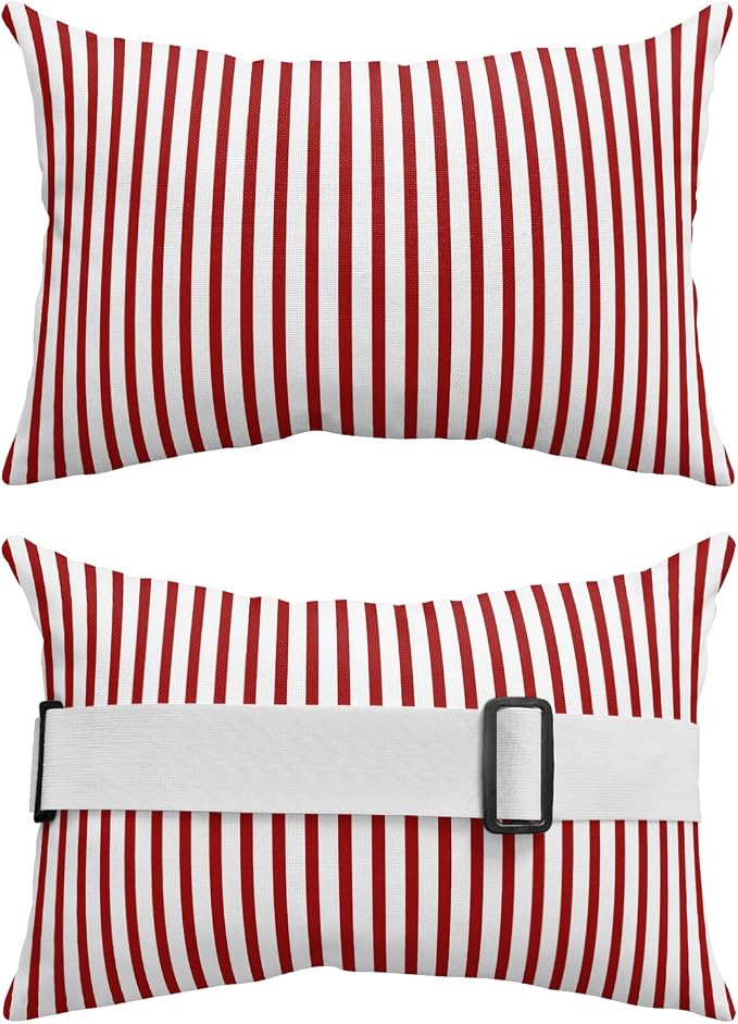 Pack of 2 Outdoor Lumbar Pillow Covers 11x16 Inch, Thin Red Striped Waterproof Throw Pillow Covers Set, Farmhouse Modern Red Stripes Indoor&Outdoor Decorative Cushion Cases for Patio Porch Car